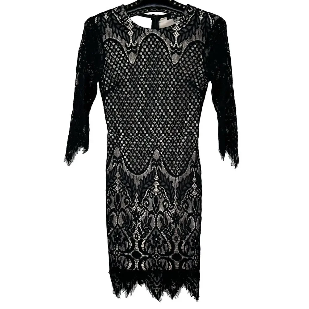 Entry Black 3/4 Sleeve Lace Mini Dress Small